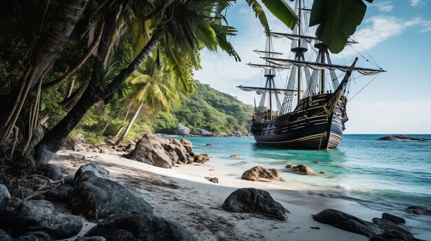 Navio pirata navegando no mar
