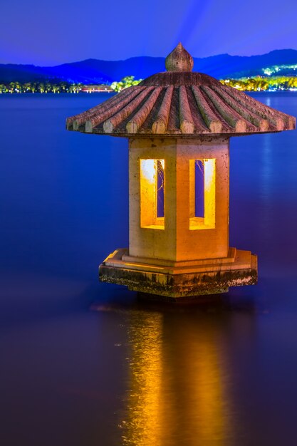 Noite vista china sunset lake boat