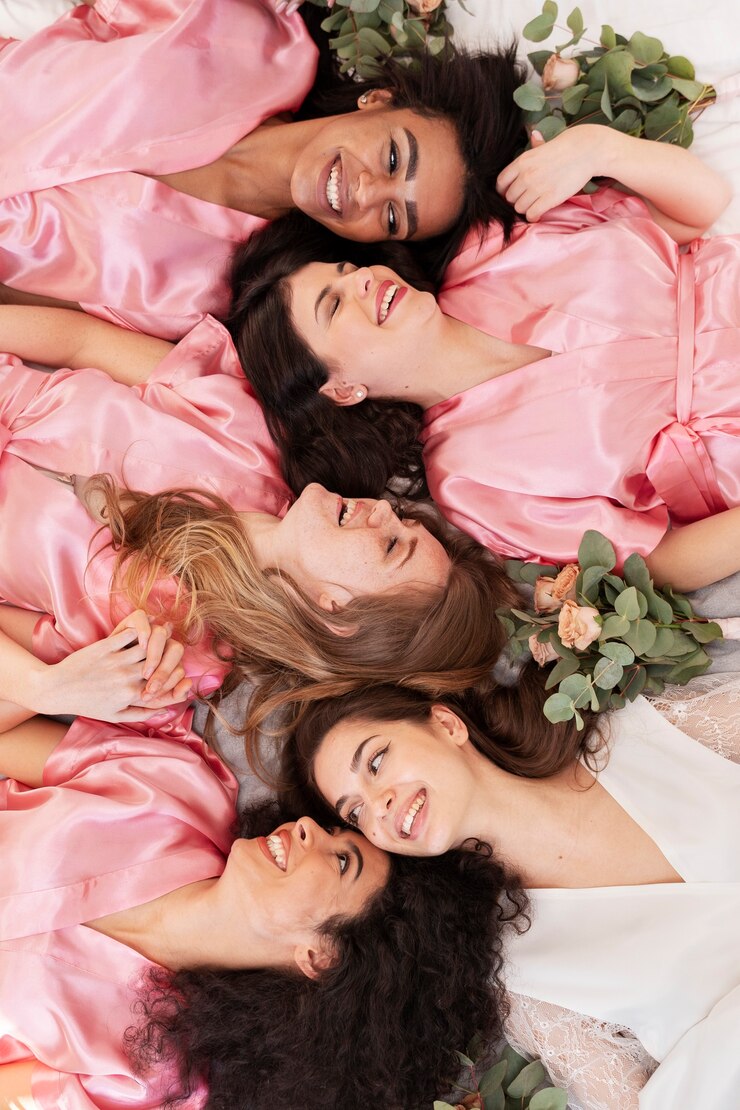 Foto grátis noiva da equipe comemorando antes do casamento