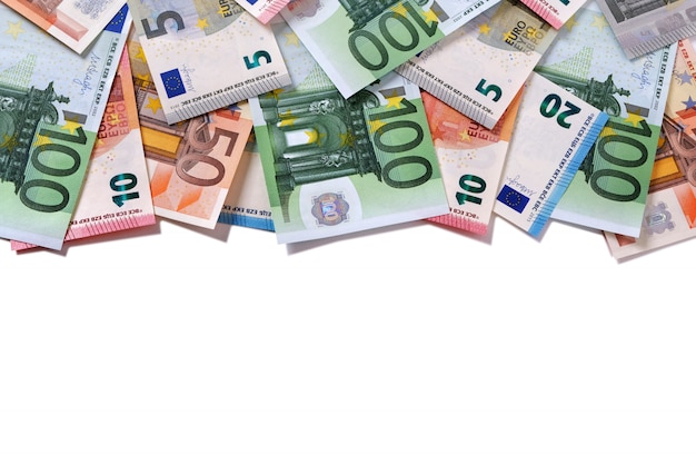 Notas de dinheiro Euro de borda superior