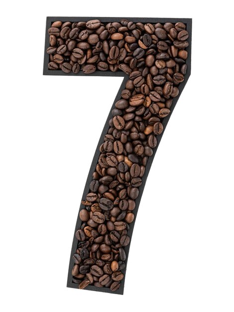 Número em moldura preta feito de grãos de café torrados em fundo transparente