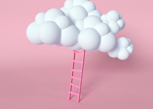 Nuvem branca e escada rosa