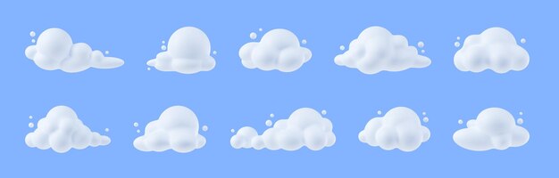 Nuvens brancas macias no céu Ícones do tempo nublado