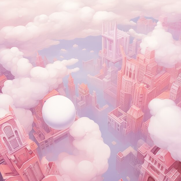 Nuvens de estilo fantasia com cidade