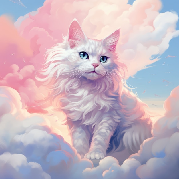 Nuvens de estilo fantasia com gato