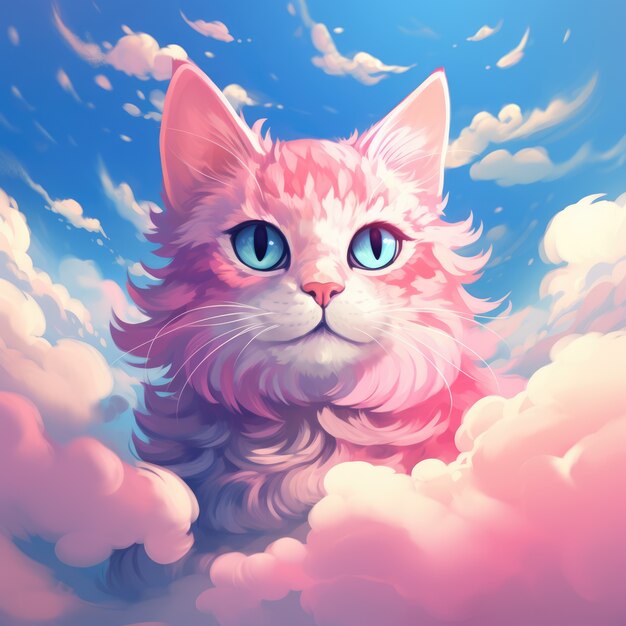 Nuvens de estilo fantasia com gato