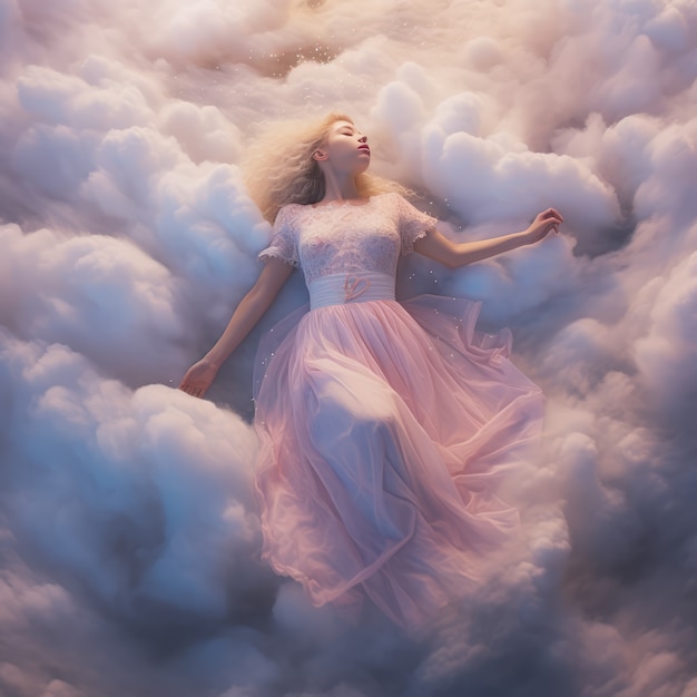 Foto grátis nuvens de estilo fantasia e mulher