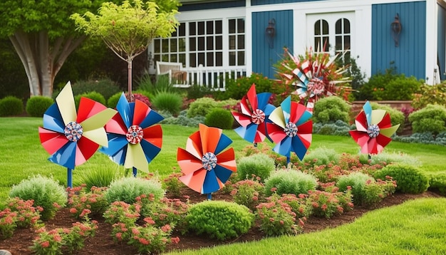 Foto grátis o brinquedo spinning windmill adiciona diversão ao prado gerado pela ia