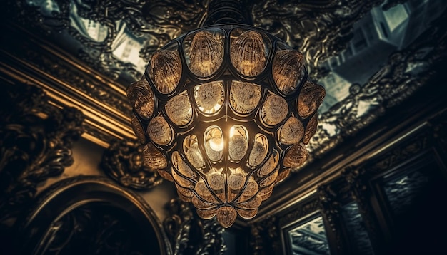 Foto grátis o candelabro ornamentado ilumina o interior elegante e antiquado da casa gerado pela ia