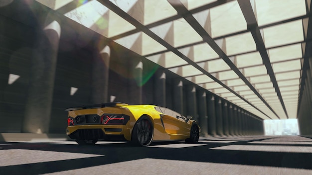 Foto grátis o carro esporte amarelo rende a ilustração 3d