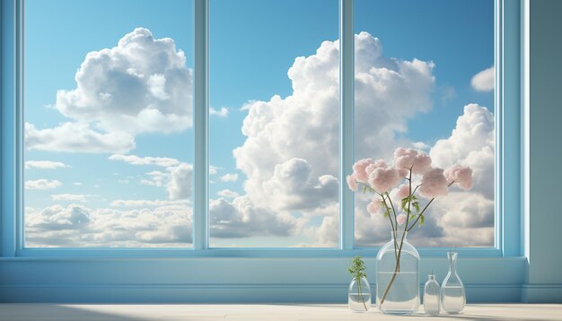 Foto grátis o céu azul brilhante enquadra um vaso de flores frescas em interiores gerado por inteligência artificial