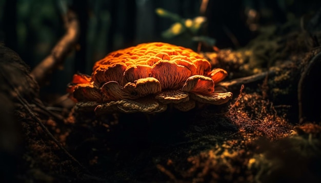 O cogumelo manchado de laranja cresce selvagem na beleza da natureza gerada pela IA