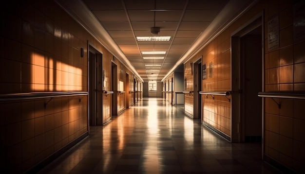 Foto grátis o corredor vazio leva ao moderno hall de entrada iluminado gerado pela ia
