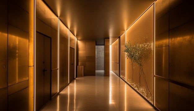 O design futurista ilumina o corredor vazio do apartamento moderno gerado pela IA