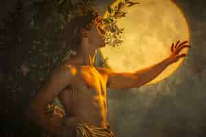 Foto grátis o deus-sol retratado como um homem poderoso em um cenário renascentista