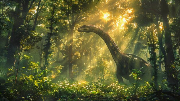 Foto grátis o dinossauro saurópode na natureza