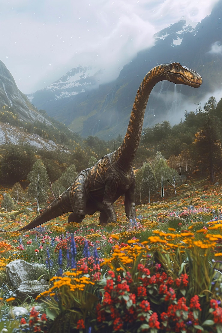 Foto grátis o dinossauro saurópode na natureza