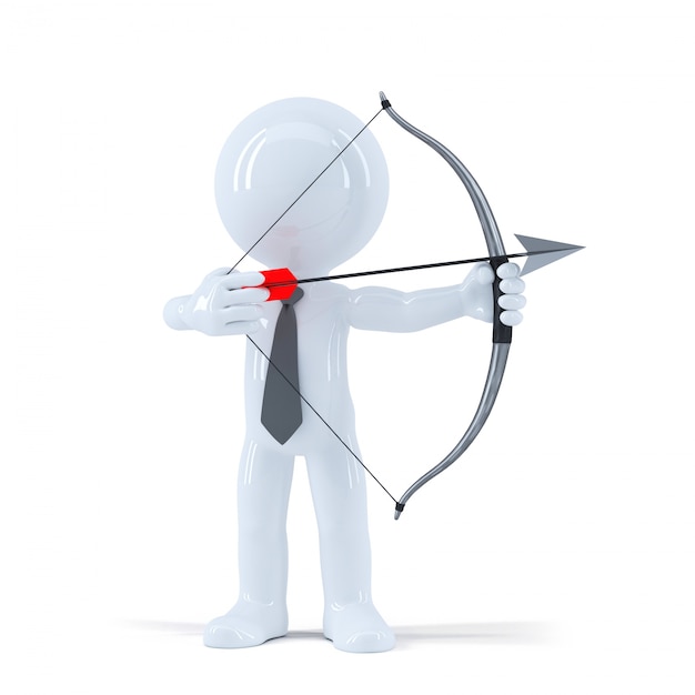 Foto grátis o empresário apontará para um alvo com arco e flecha