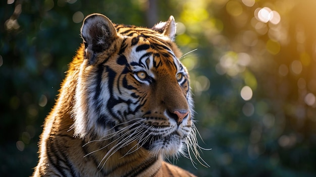 O enorme e poderoso tigre de bengala, com a pele dourada a brilhar à luz do sol.