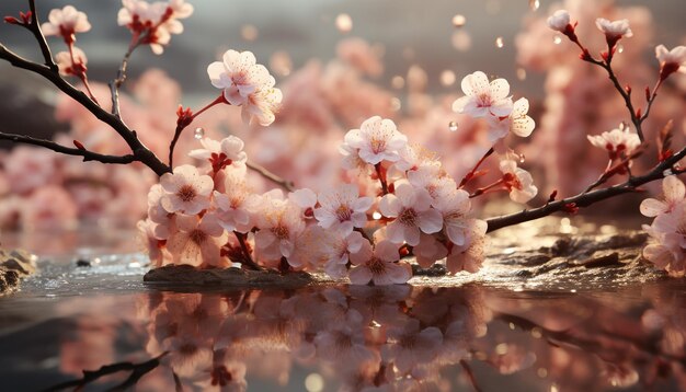 O frescor das flores da primavera na natureza embeleza uma paisagem vibrante gerada pela inteligência artificial