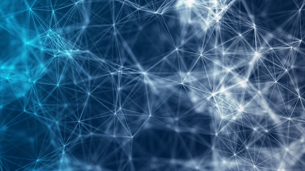 O fundo abstrato azul poligonal molda o conceito neural de big data de conexões neurais de rede