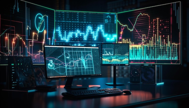 O gráfico brilhante mostra o crescimento financeiro bem-sucedido gerado pela ia