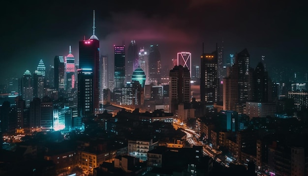 O horizonte urbano brilhante ilumina a vida da cidade moderna gerada pela IA