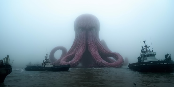 Foto grátis o kraken gigante ressurge do oceano.