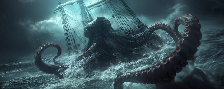 Foto grátis o kraken gigante ressurge do oceano.