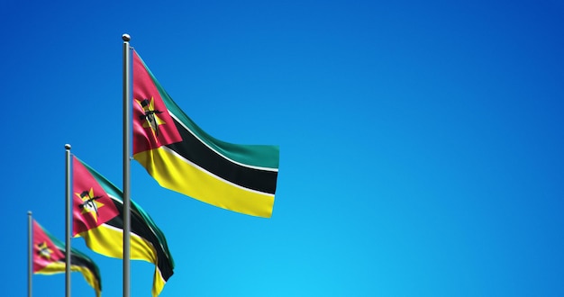 O mastro da bandeira 3d voando em moçambique no céu azul