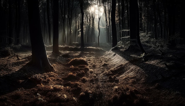 Foto grátis o mistério do outono se desenrola na trilha da floresta gerada pela ia