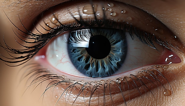 O olho humano olhando para uma câmera refletindo a beleza e a vigilância geradas pela inteligência artificial