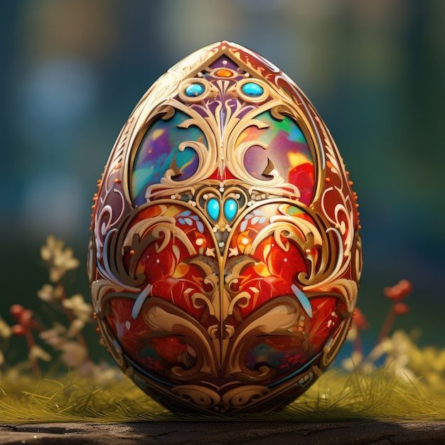 O ovo de Páscoa surrealista com paisagem de mundo de fantasia