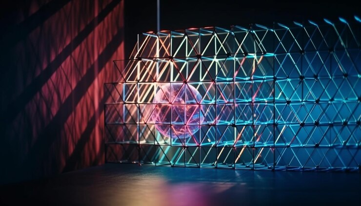 Foto grátis o pano de fundo abstrato brilhante ilumina o espaço futurista de performance de boate gerado por ia