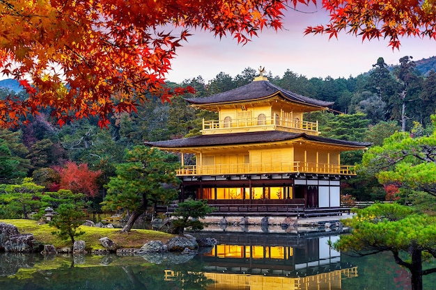 Foto grátis o pavilhão dourado. templo kinkakuji no outono, kyoto no japão.