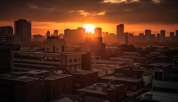 O pôr do sol ilumina o horizonte da cidade moderna em vista panorâmica gerada por ia