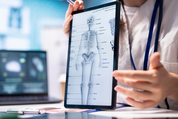 O profissional de saúde mostra aos doentes os resultados dos exames de laboratório durante a consulta