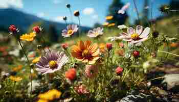 Foto grátis o vibrante prado floresce com flores coloridas no verão geradas pela inteligência artificial