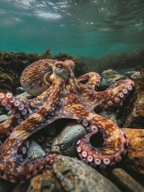 Foto grátis octopus seen in its underwater natural habitat