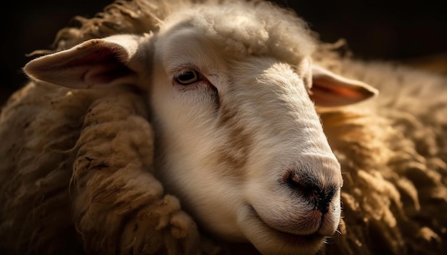 Foto grátis olhos inocentes de lã fofa pastando em prado gerado por ia