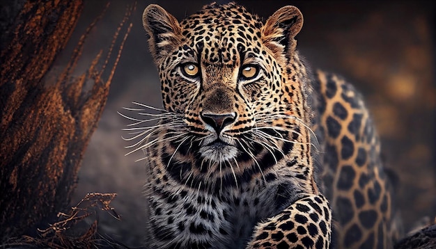 Onça-pintada selvagem olhando de perto o retrato na IA generativa da África