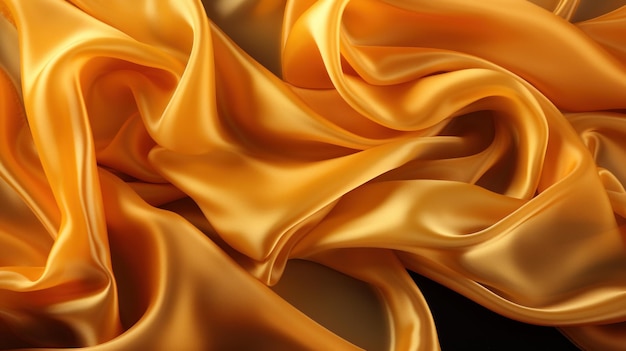 Ondas de tecido dourado liso e sedoso criando uma textura luxuosa