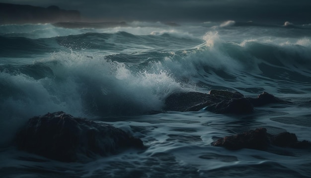 Foto grátis ondas quebrando contra a costa rochosa espirrando spray gerado por ia