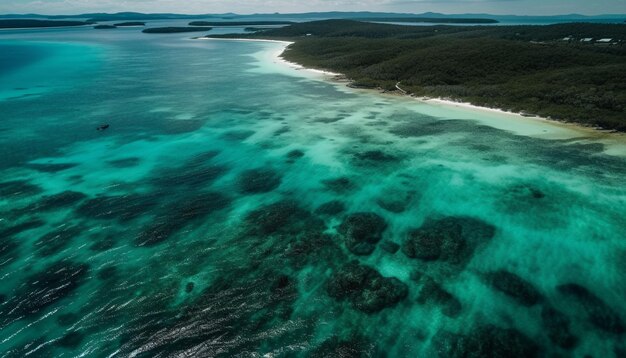 Ondas turquesas quebram em recifes tropicais idílicos gerados por IA