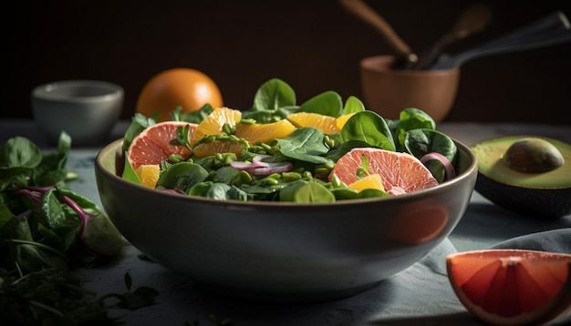 Opção de almoço vegetariano orgânico saudável em tigela de salada fresca gerada por ia