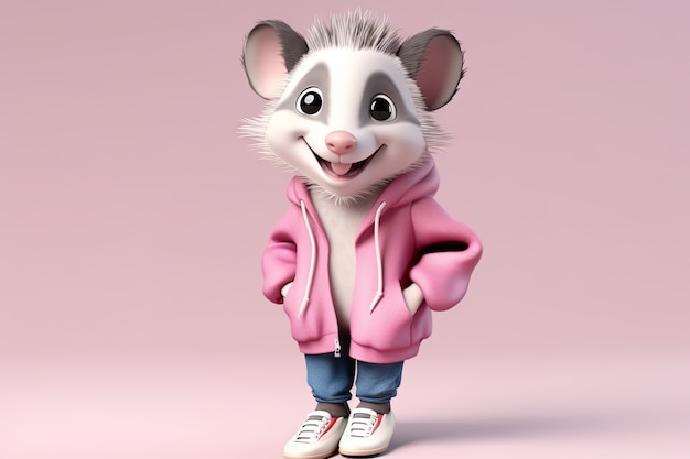 Opossum bonito com roupa bonita no estúdio