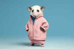 Foto grátis opossum bonito com roupa bonita no estúdio