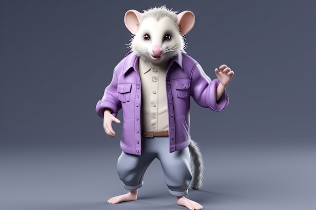 Foto grátis opossum bonito com roupa bonita no estúdio