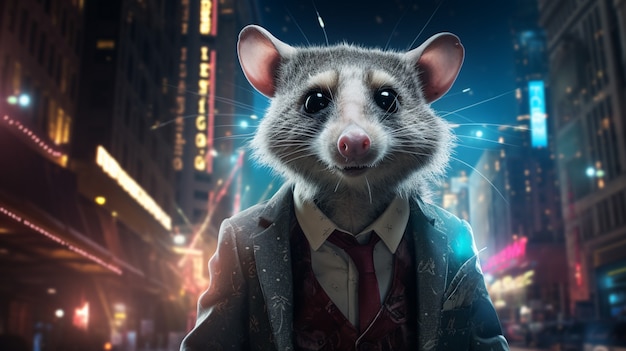 Foto grátis opossum de estilo futurista vestindo roupas