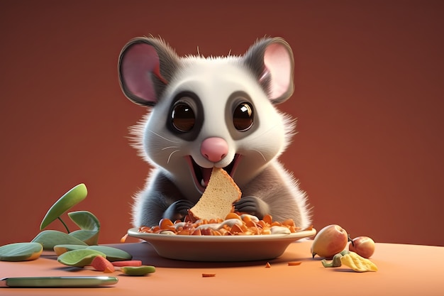 Foto grátis opossum fofo com comida saborosa